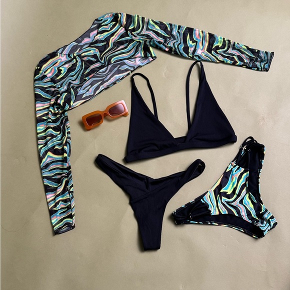 Other - SOLD!!! Neon & black trippy wavy Rave outfit Mix & Match Set